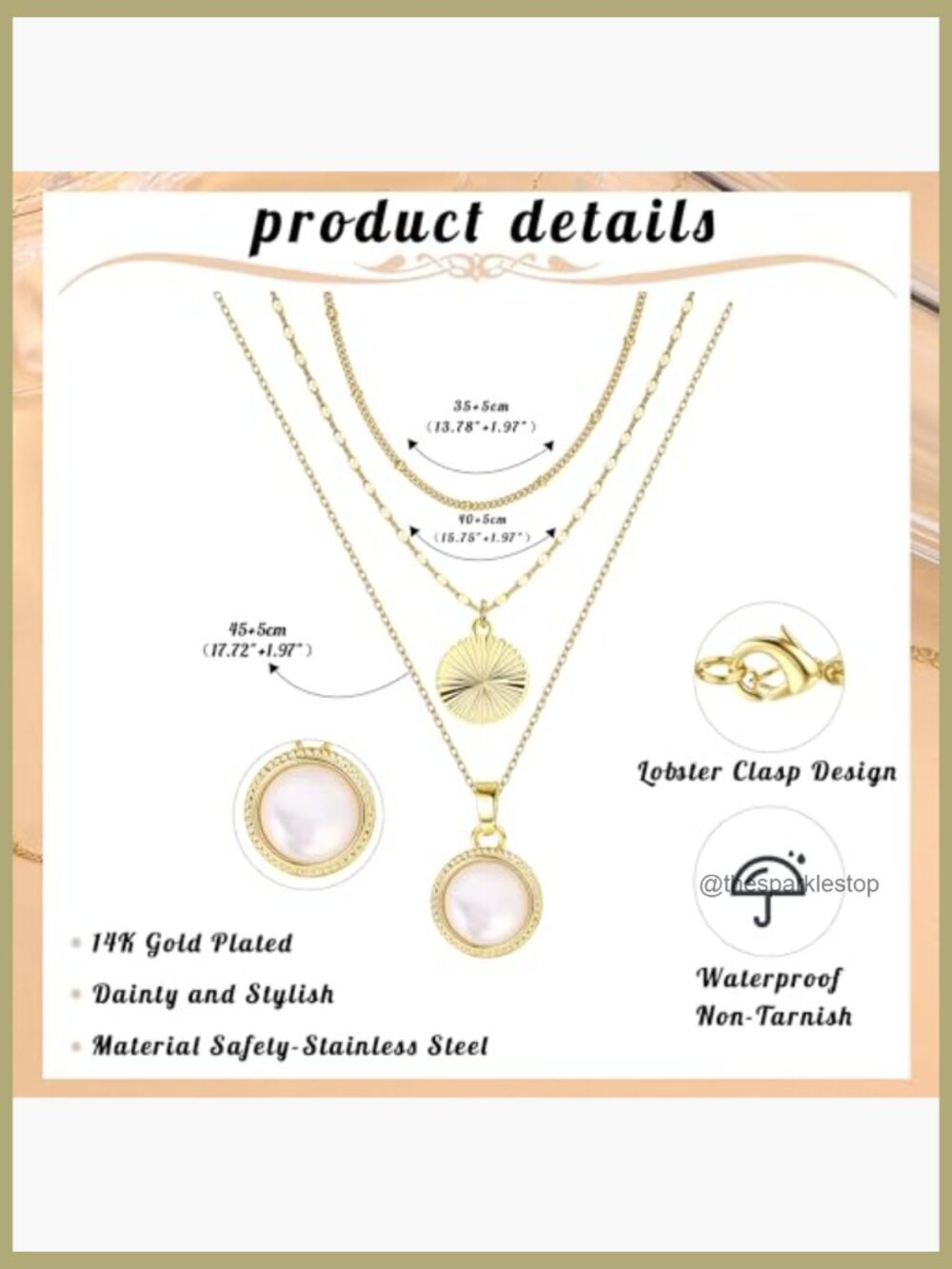 14K Gold Plated Layered Necklace Set Dainty Stacking Chains Trendy Pendant - Picture 6 of 7